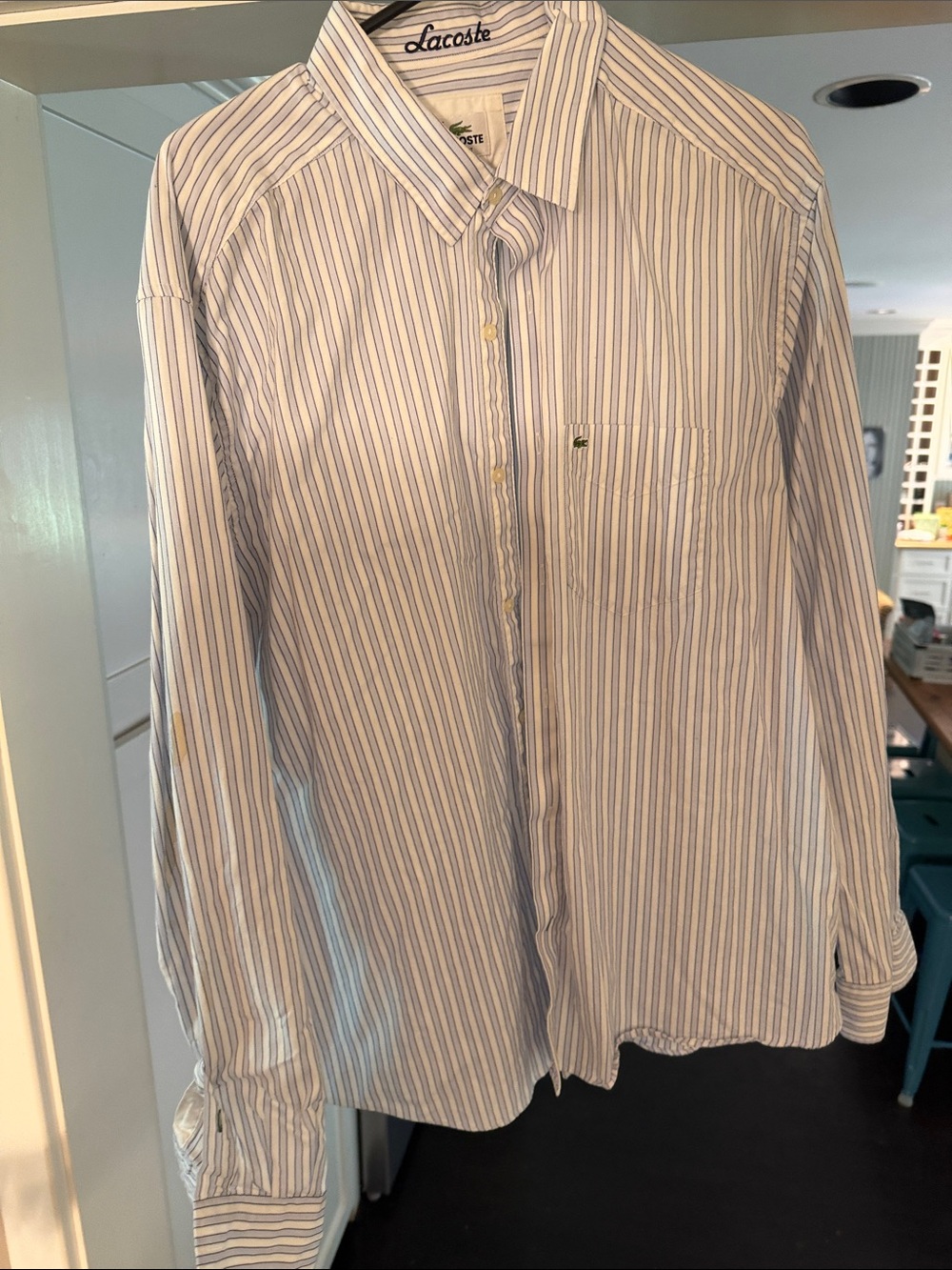 Lacoste Men’s White Shirt with Blue Pinstripes